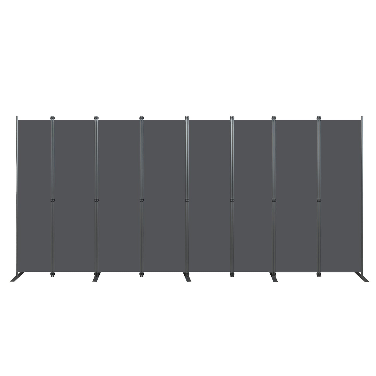 Room Divider 8-Panel -159" W × 71 "H Folding Privacy Screen for Indoor Space, Heavy-Duty Metal Frame & Polyester Fabric Portable Freestanding Partition for Bedroom,Office & Living Room-Black Gray