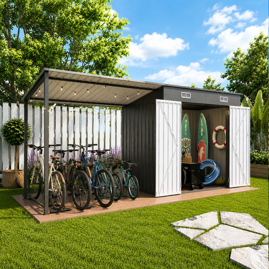 Gray Metal 2-in-1 Garden Shed with Pergola for Patio Storage