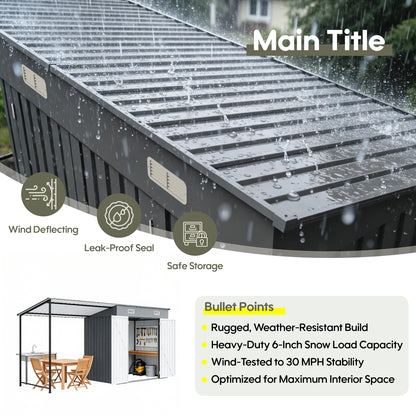 Gray Metal 2-in-1 Garden Shed with Pergola for Patio Storage