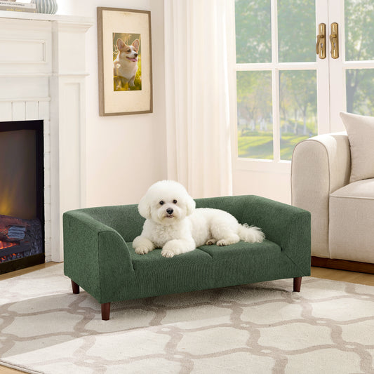 Pet sofa with backrest and armrests, modern rectangular pet sofa suitable for small and medium dogs, soft cushion comfortable dog sofa,-OLIVE GREEN