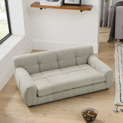 Soft Beige Foam Pet Sofa with Backrest & Armrests - Large Dog Bed