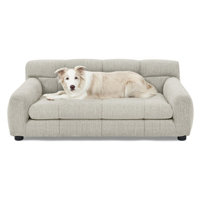 Soft Beige Foam Pet Sofa with Backrest & Armrests - Large Dog Bed