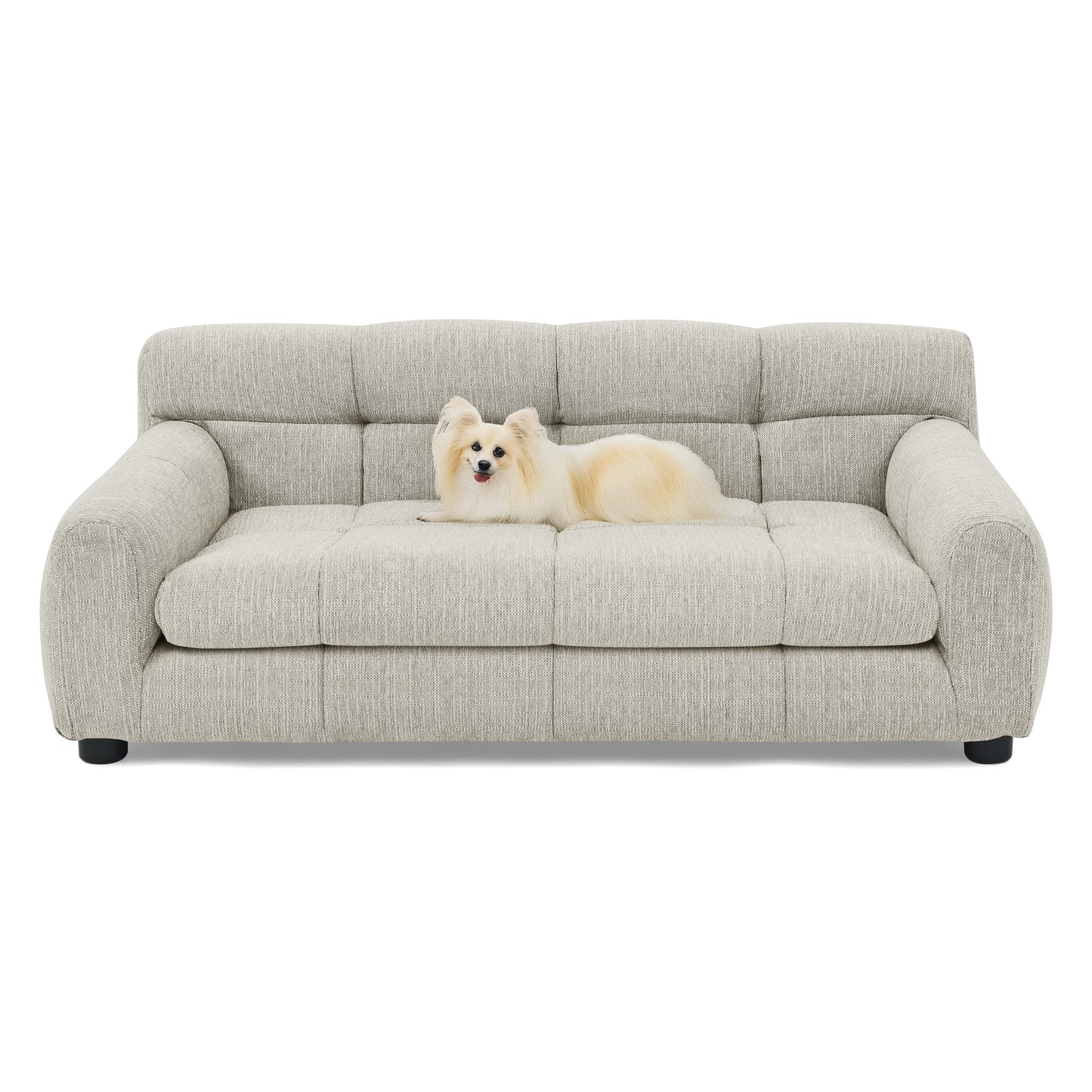 Soft Beige Foam Pet Sofa with Backrest & Armrests - Large Dog Bed