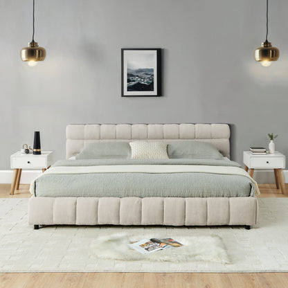 California King Upholstered Bed - Beige Foam Comfort & Storage