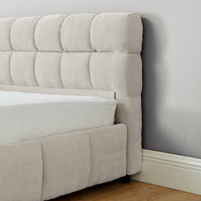 California King Upholstered Bed - Beige Foam Comfort & Storage
