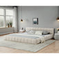 California King size Upholstered Bed Frame with Thick Fabric, Chenille Fabric Grounded California King Platform Bed with Headboard and Solid Frame. No Box Spring Needed-Beige(90.5''*80.5''*31'')