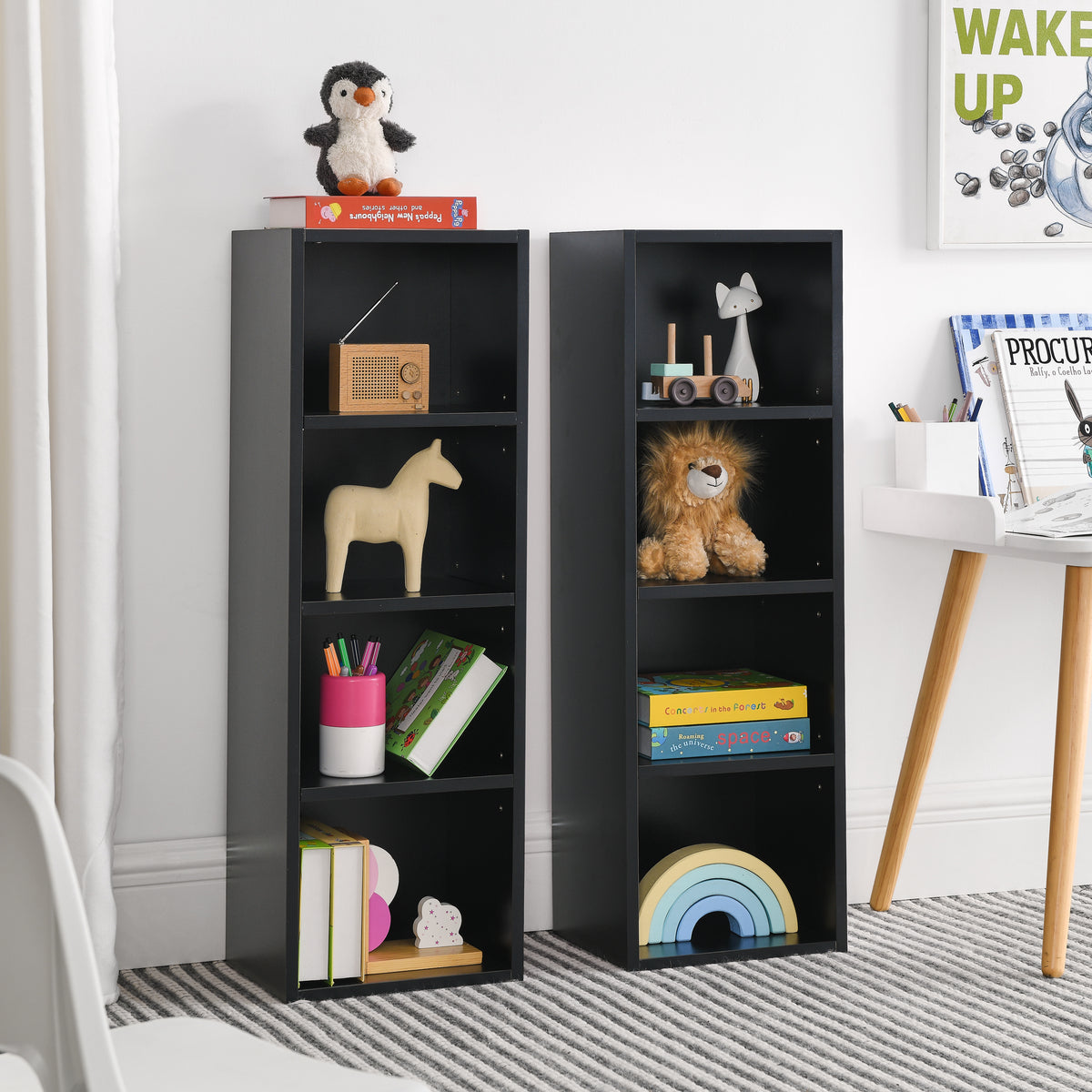 8-Tier Black MDF Media Tower Rack Storage Cabinet for Living Room
