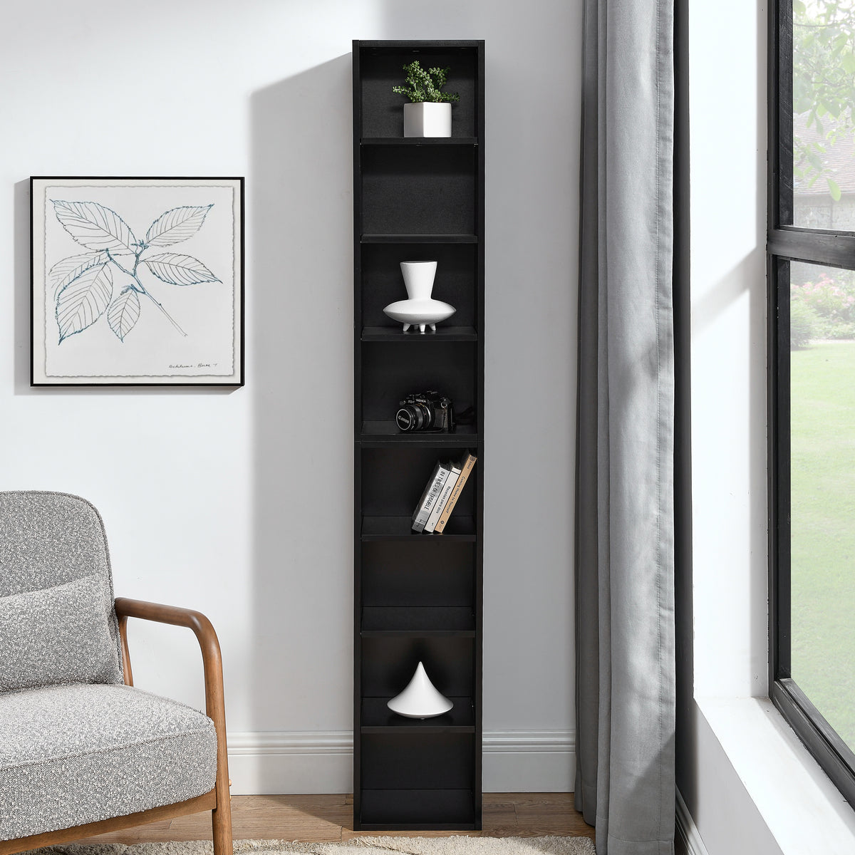 8-Tier Black MDF Media Tower Rack Storage Cabinet for Living Room