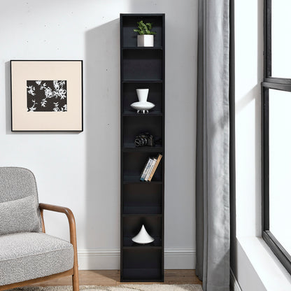 8-Tier Black MDF Media Tower Rack Storage Cabinet for Living Room
