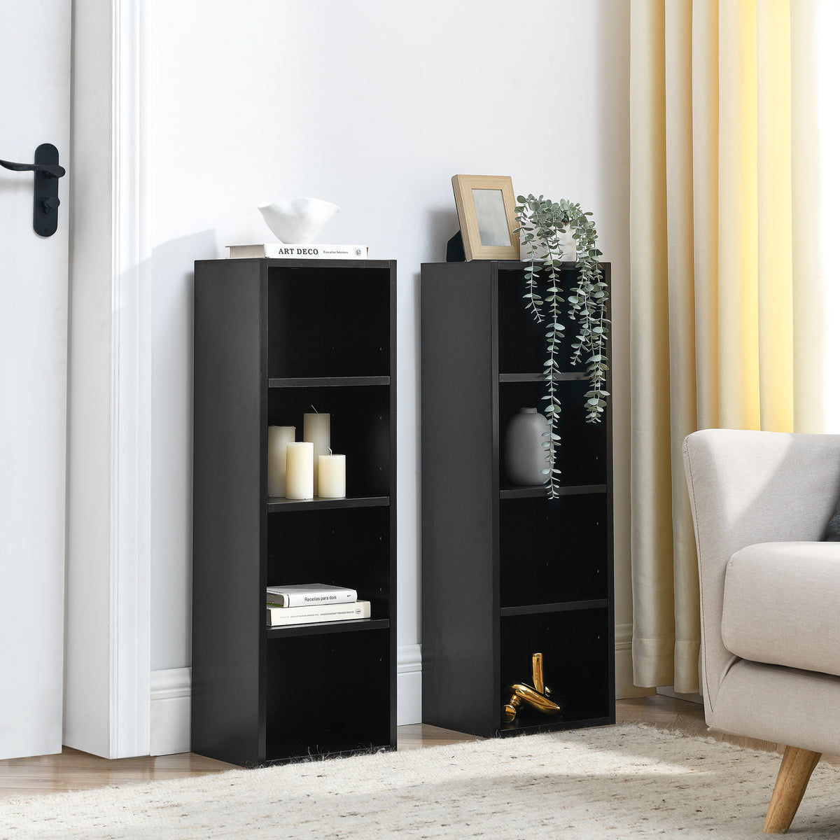 8-Tier Black MDF Media Tower Rack Storage Cabinet for Living Room