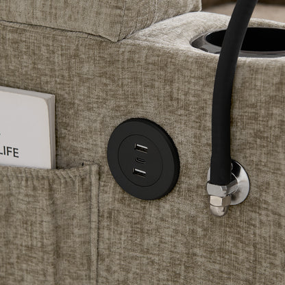 Living Room Brown Single Sofa Recliner with USB Charging and Hidden Storage Ottoman