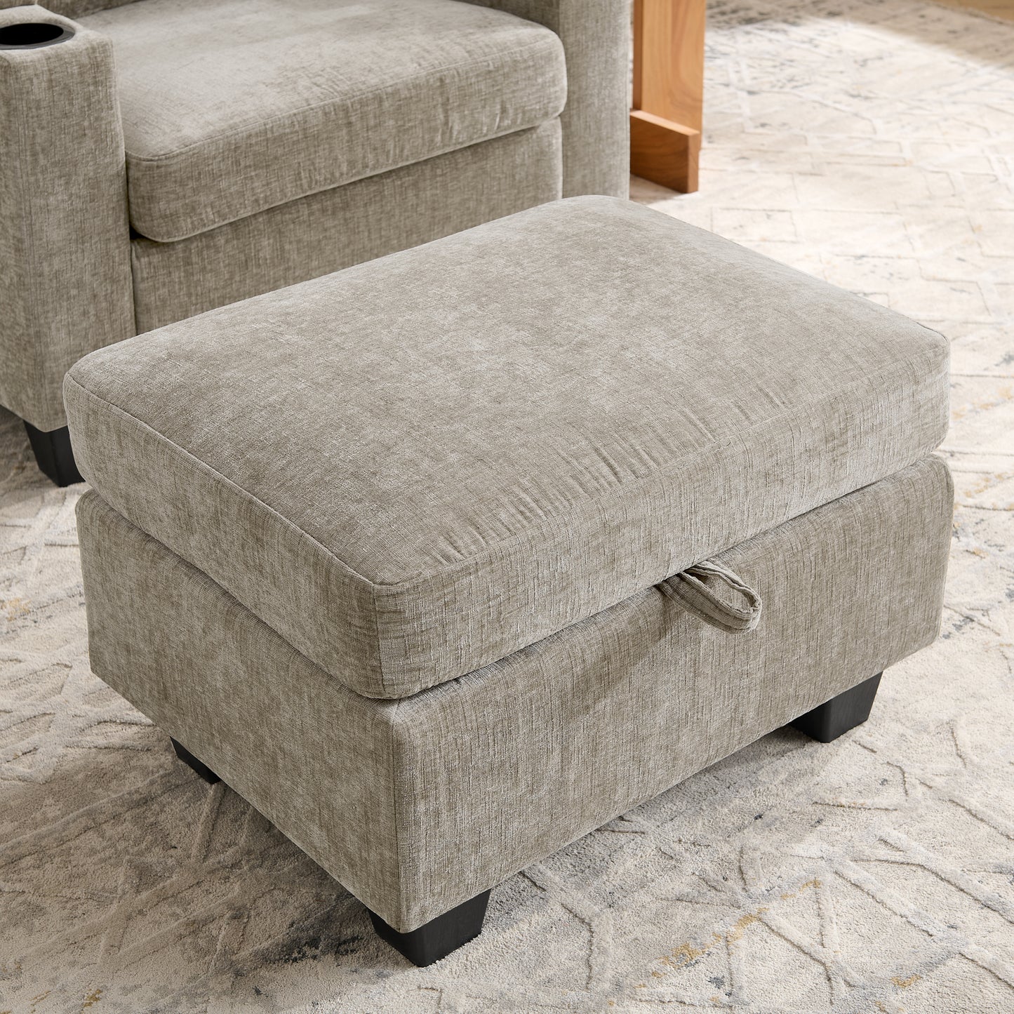 Living Room Brown Single Sofa Recliner with USB Charging and Hidden Storage Ottoman
