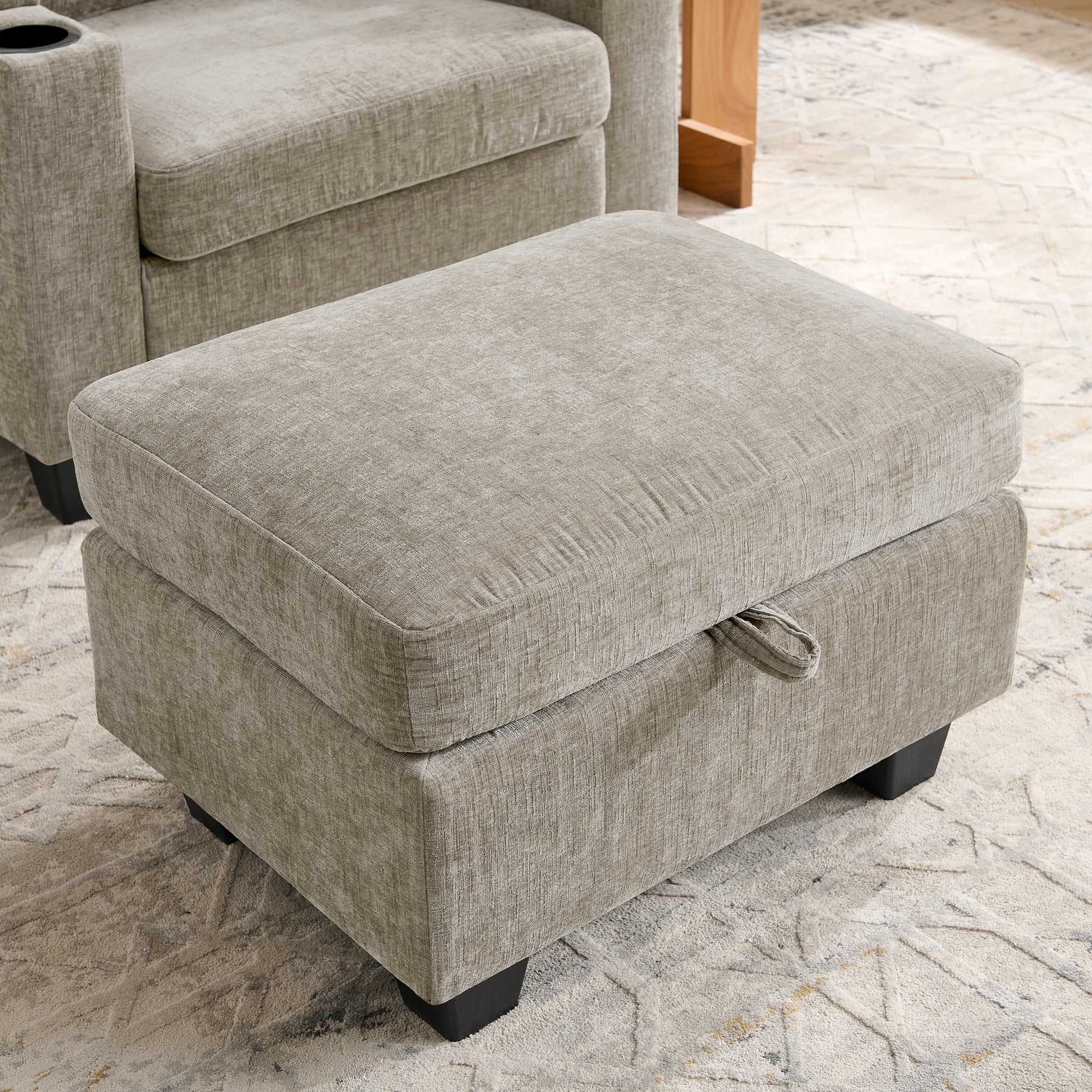Living Room Brown Single Sofa Recliner with USB Charging and Hidden Storage Ottoman
