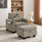 Single sofa recliner with manually adjustable backrest, USB charging port on the armrest side, phone stand included, hidden armrest storage, and a matching storage ottoman-Brown