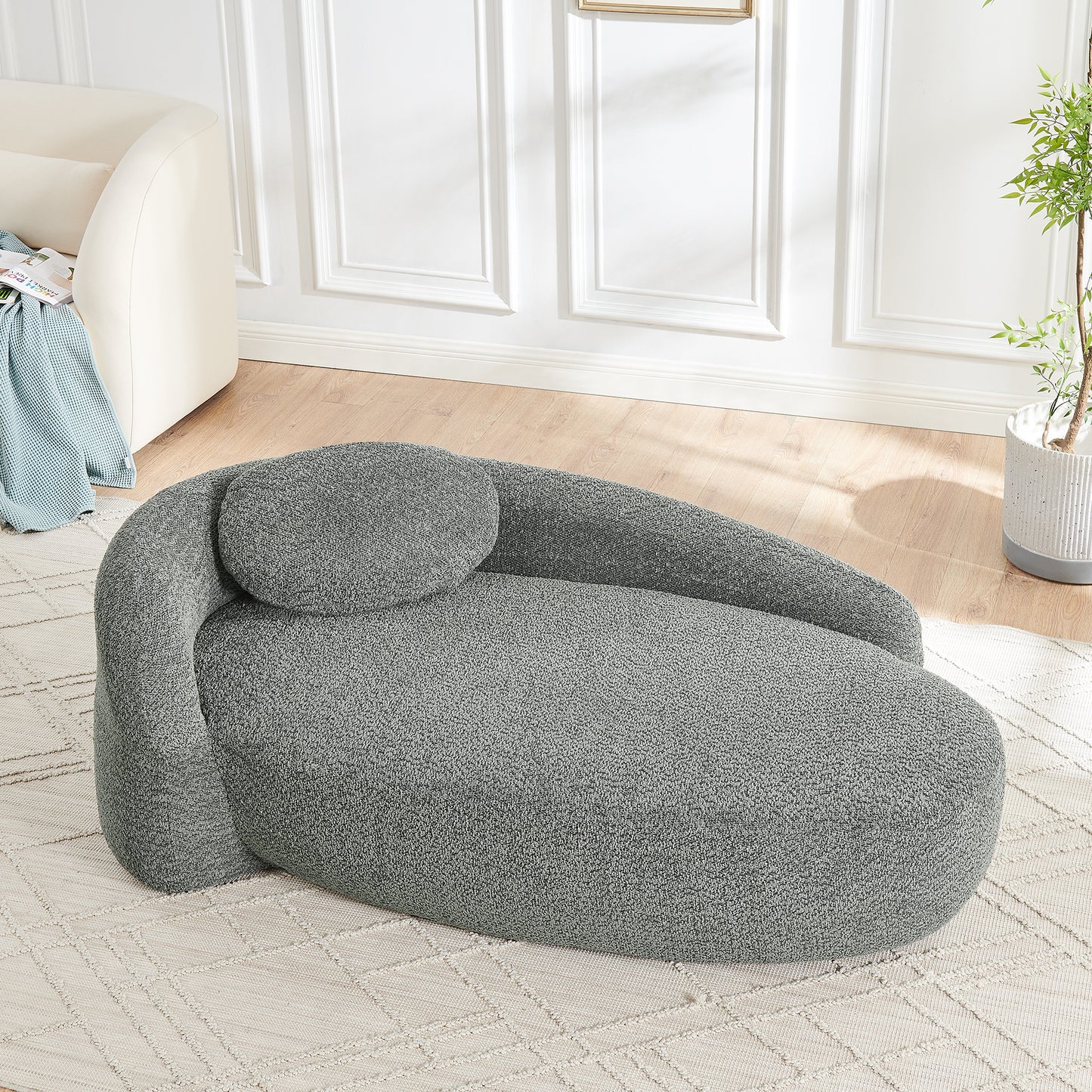 Dark Gray Oval Lazy Sofa Chair with Pillow - Compact Lounge for Bedroom