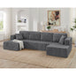 U shape Modular Sectional Sofa, Compressed Sectional Sofa Modern Minimalist Style Corduroy Couch, Sleeper Sofa for Living Room, Bedroom, Comfy Compressed Sofa Couch Space-Efficient Design-grey
