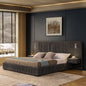 King Size Upholstered Bed Frame with Chenille fabric with pleated design,Grounded King Size Platform Bed with Headboard and Solid Frame and the bedside table.No Box Spring Needed-DARK GREY