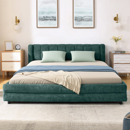 Queen Size Upholstered Bed Frame Blue Green Foam Headboard Storage Bed