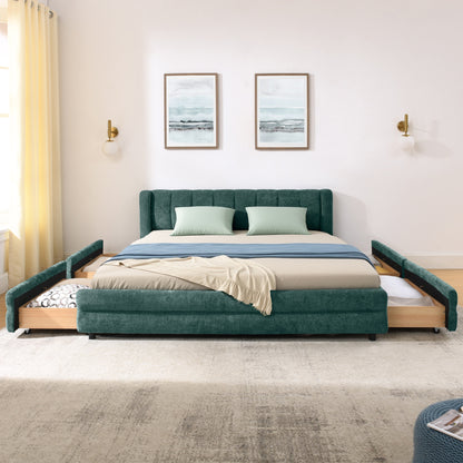 Queen Size Upholstered Bed Frame Blue Green Foam Headboard Storage Bed