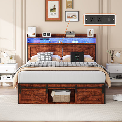 Full Size Bed Frame with Storage - Brown & Convenient