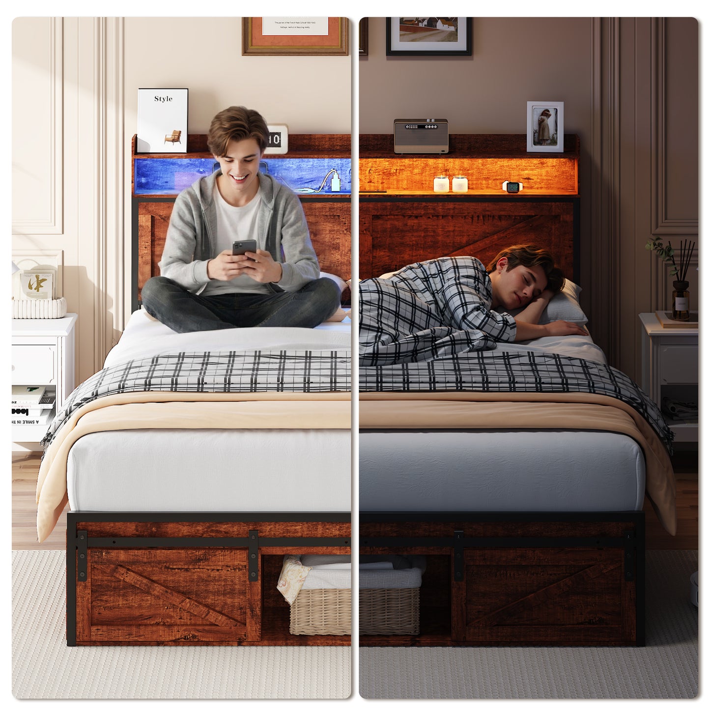 Full Size Bed Frame with Storage - Brown & Convenient