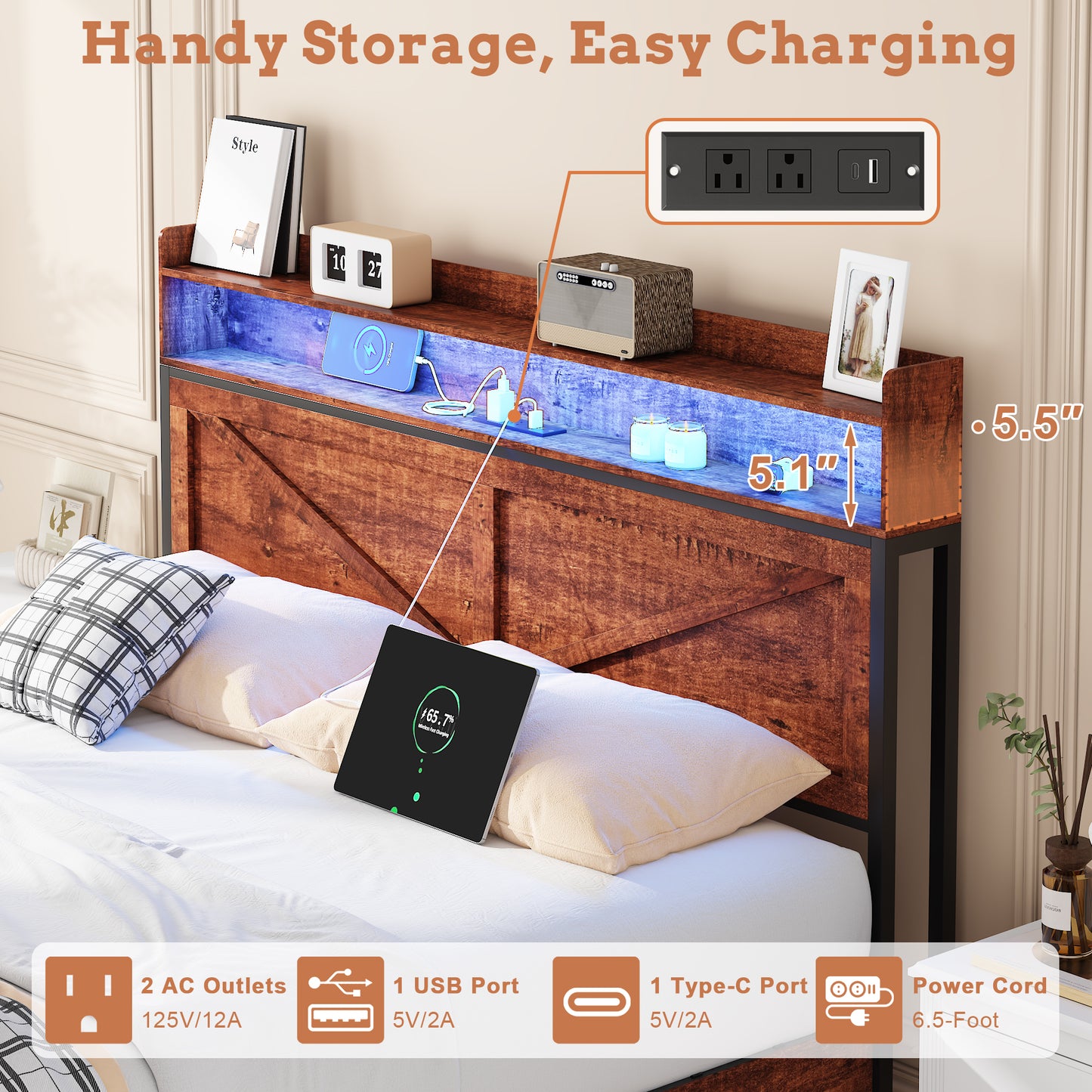 Full Size Bed Frame with Storage - Brown & Convenient