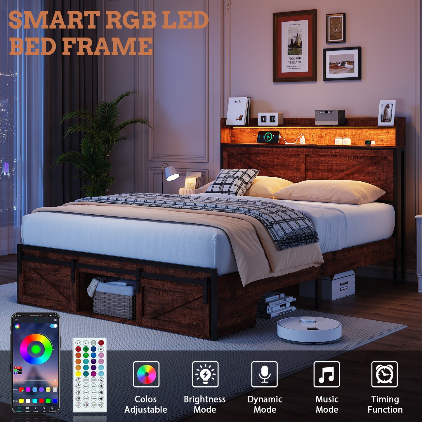 Full Size Bed Frame with Storage - Brown & Convenient