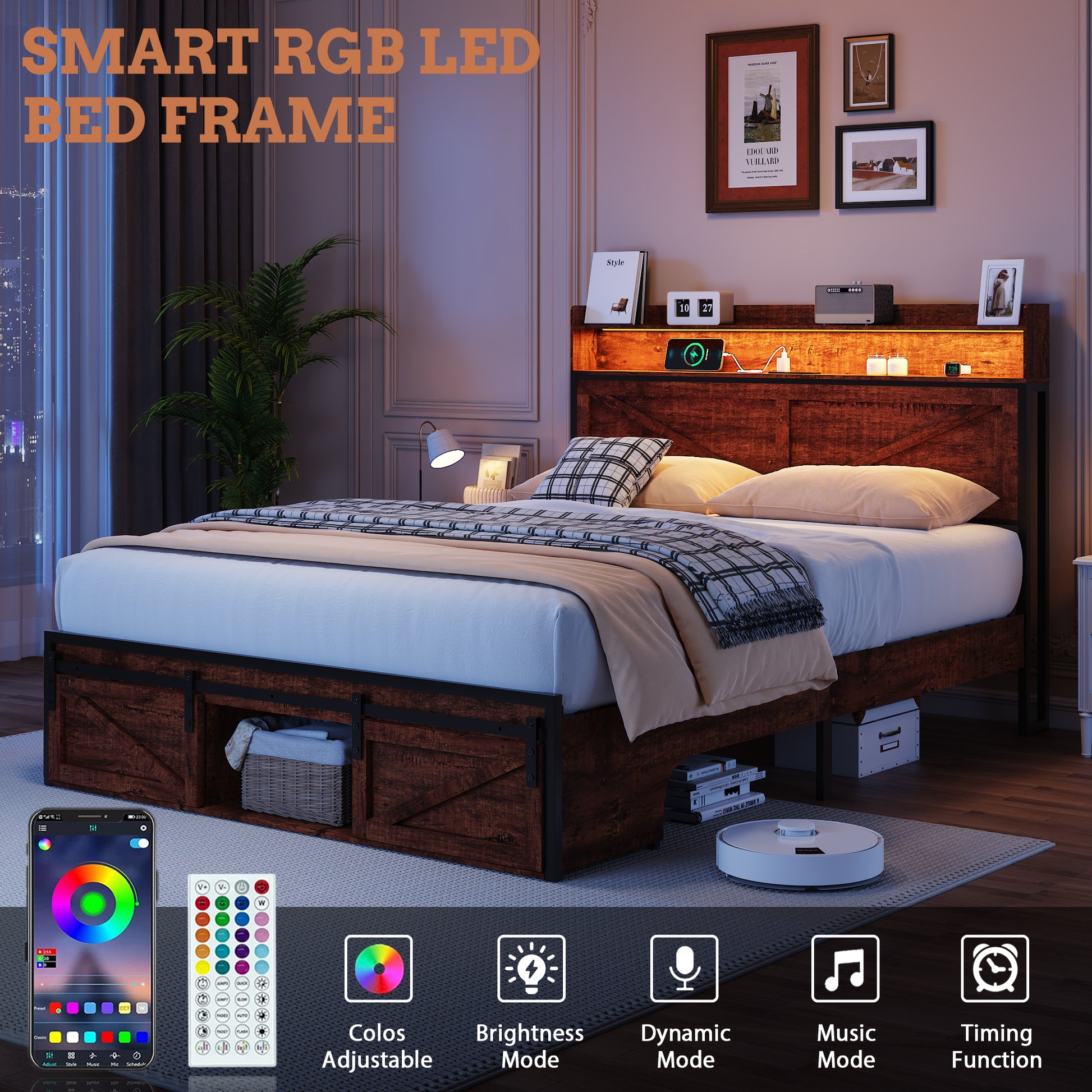 Full Size Bed Frame with Storage - Brown & Convenient