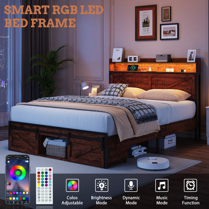 Full Size Bed Frame with Storage - Brown & Convenient