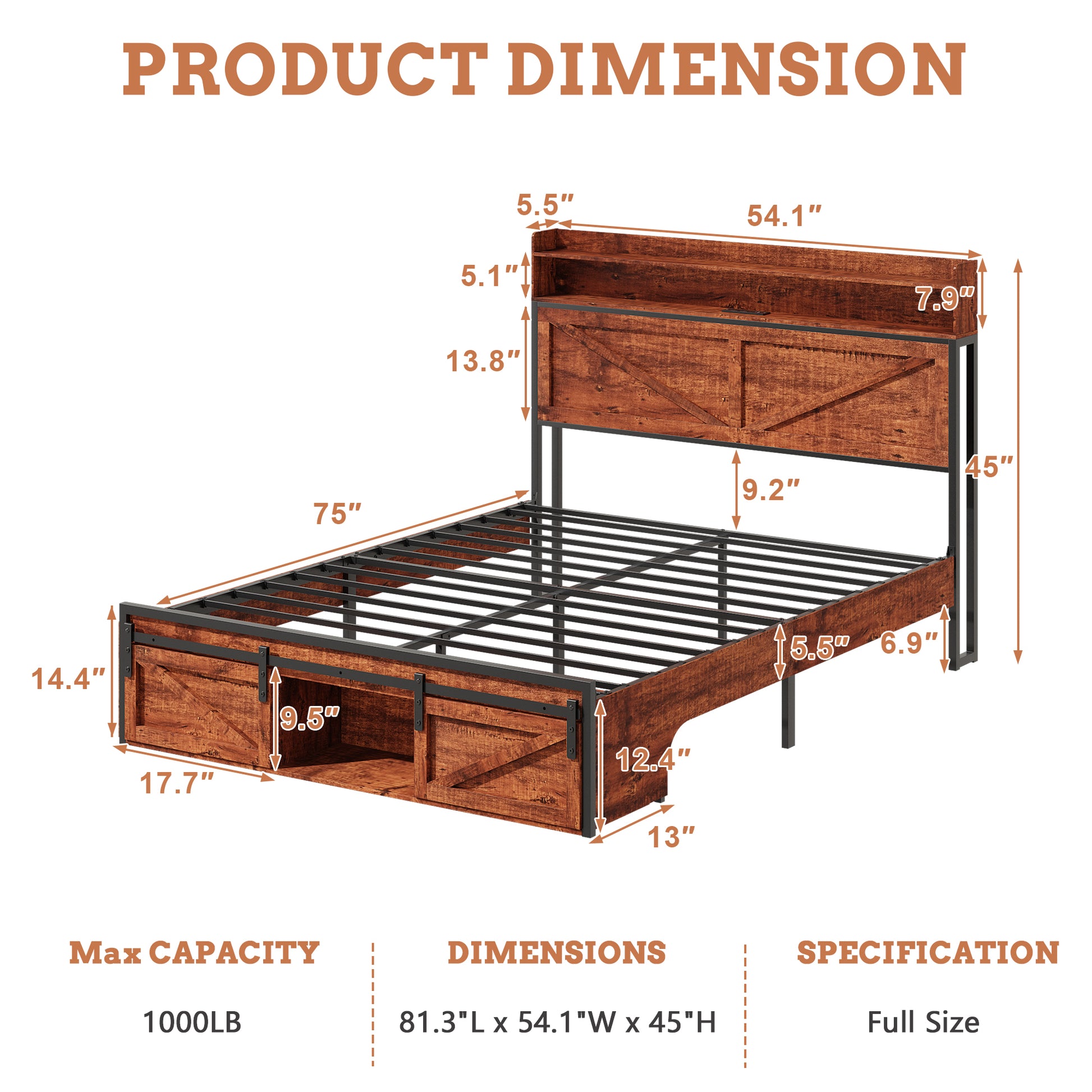 Full Size Bed Frame with Storage - Brown & Convenient
