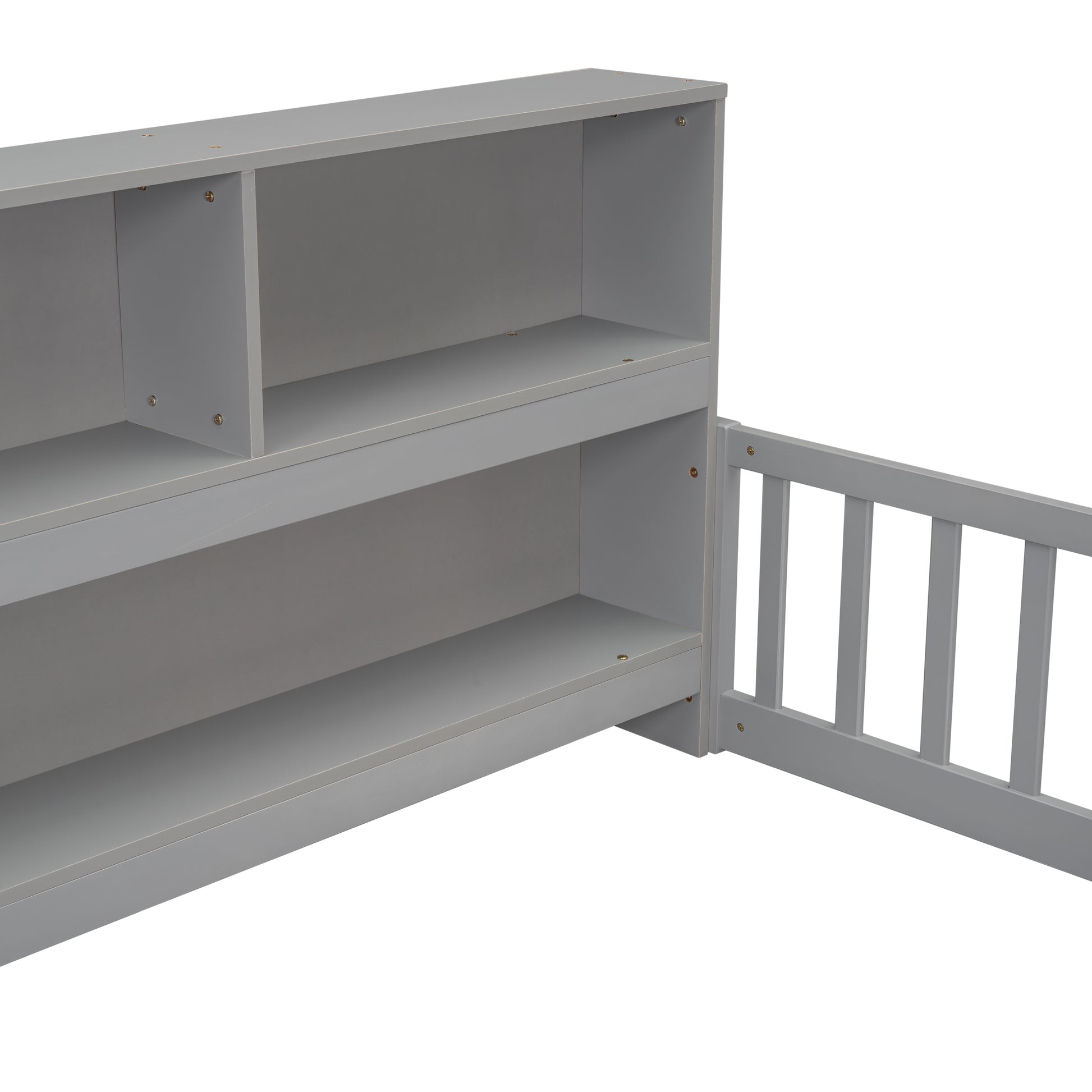 Full Grey Pine Bed with Bookcase Shelves for Bedroom