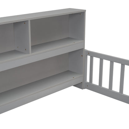 Full Grey Pine Bed with Bookcase Shelves for Bedroom