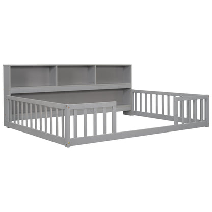 Full Grey Pine Bed with Bookcase Shelves for Bedroom