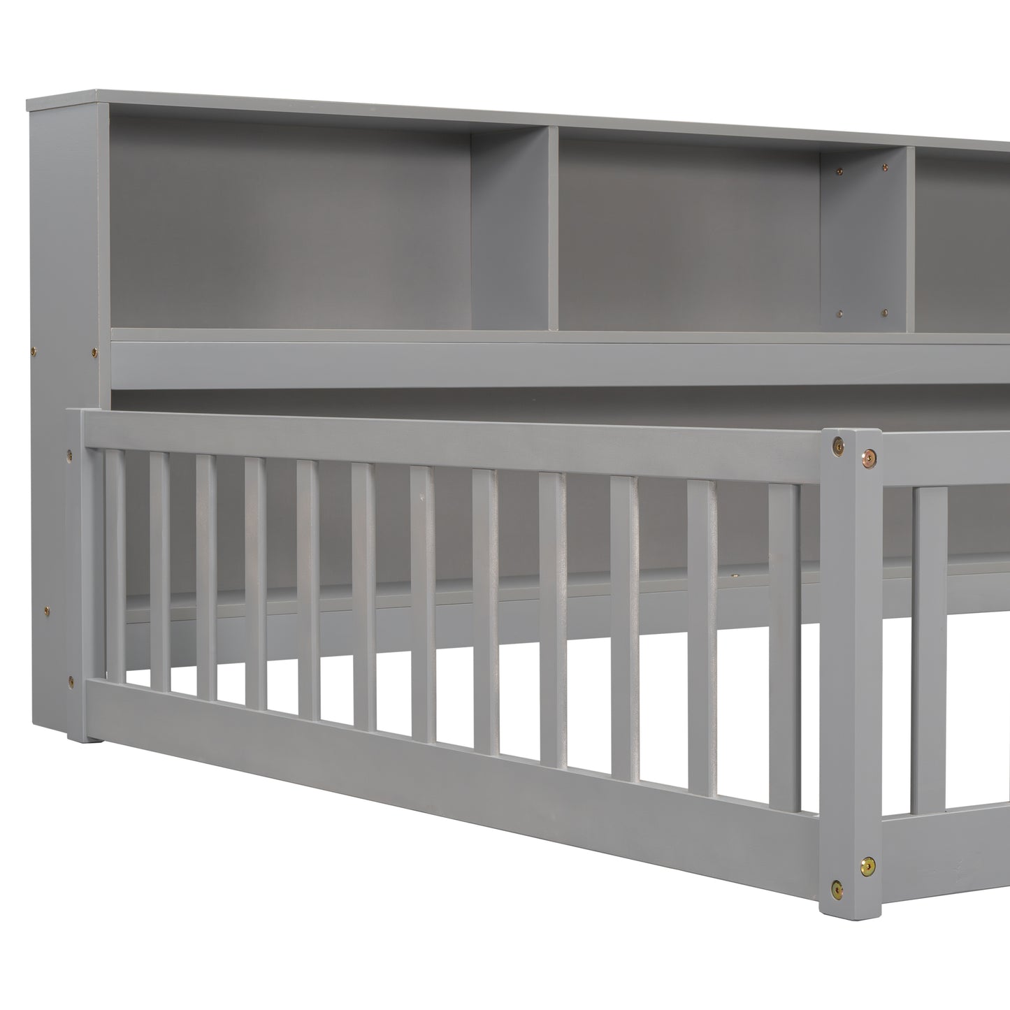 Full Grey Pine Bed with Bookcase Shelves for Bedroom