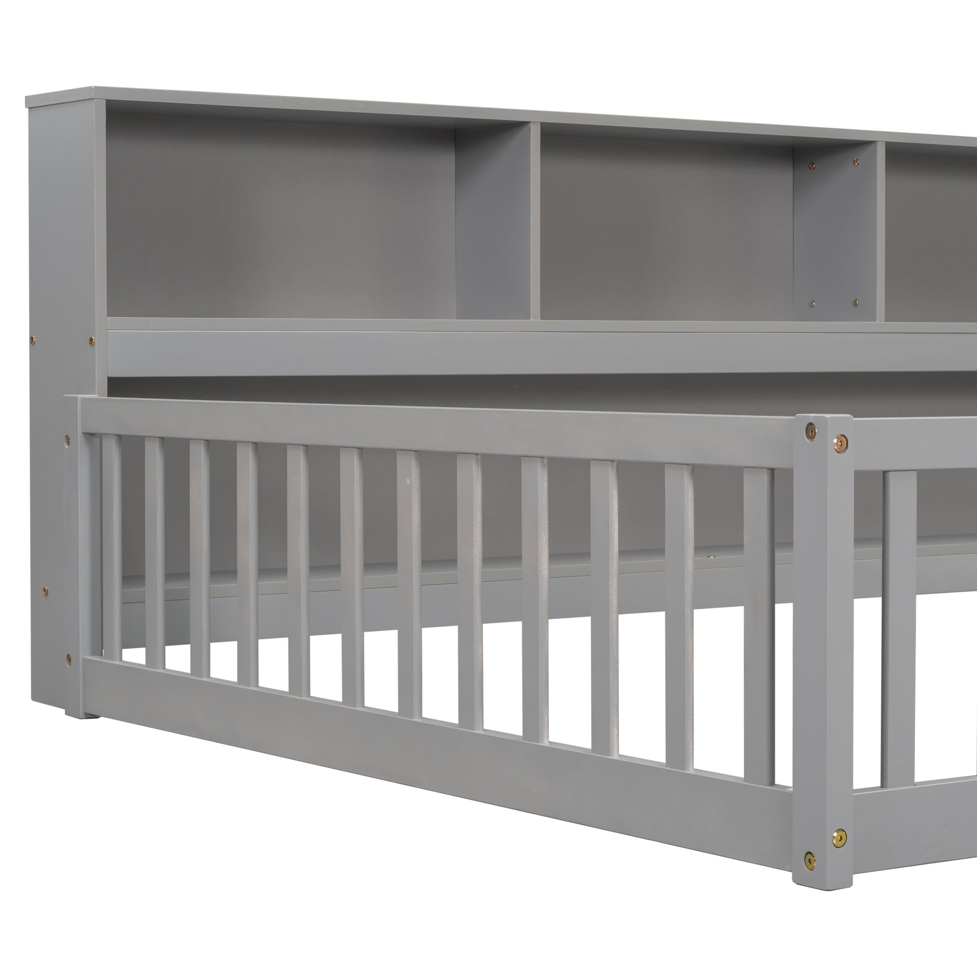 Full Grey Pine Bed with Bookcase Shelves for Bedroom