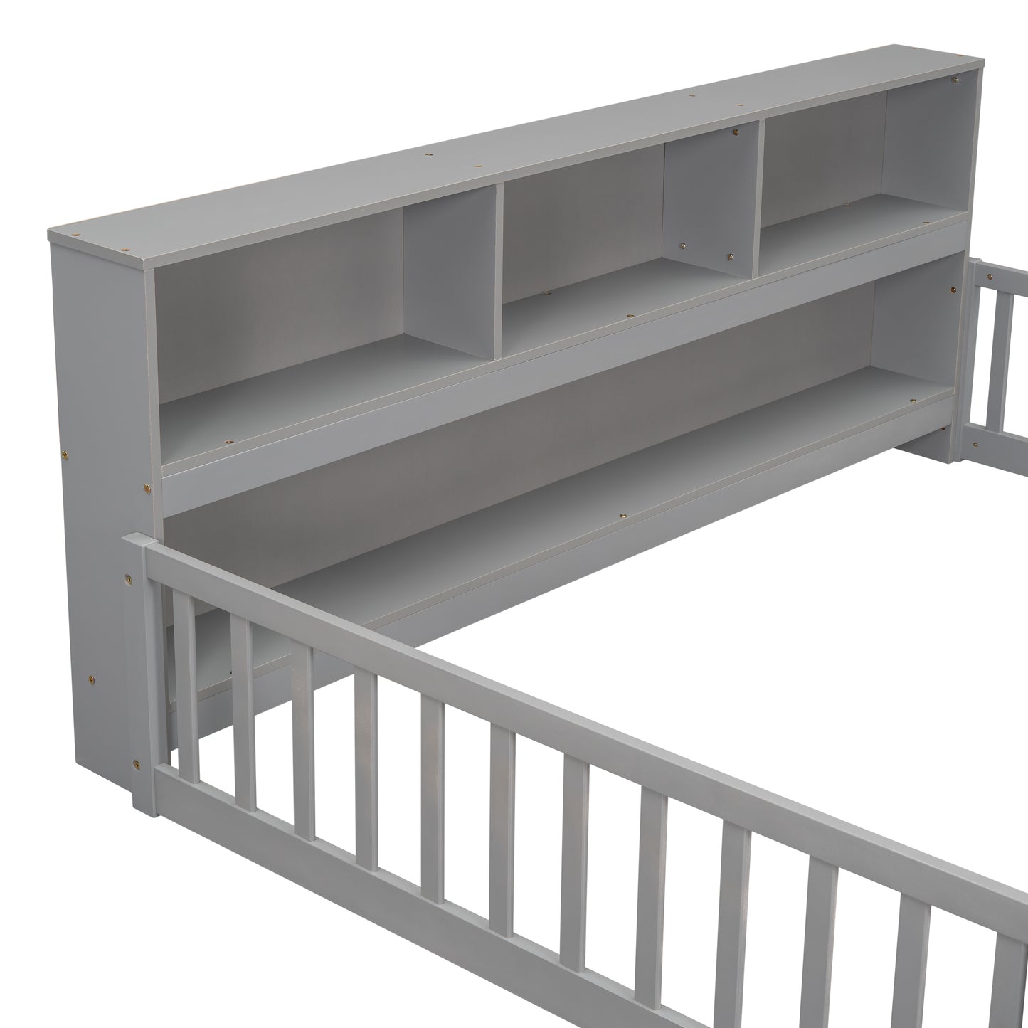 Full Grey Pine Bed with Bookcase Shelves for Bedroom