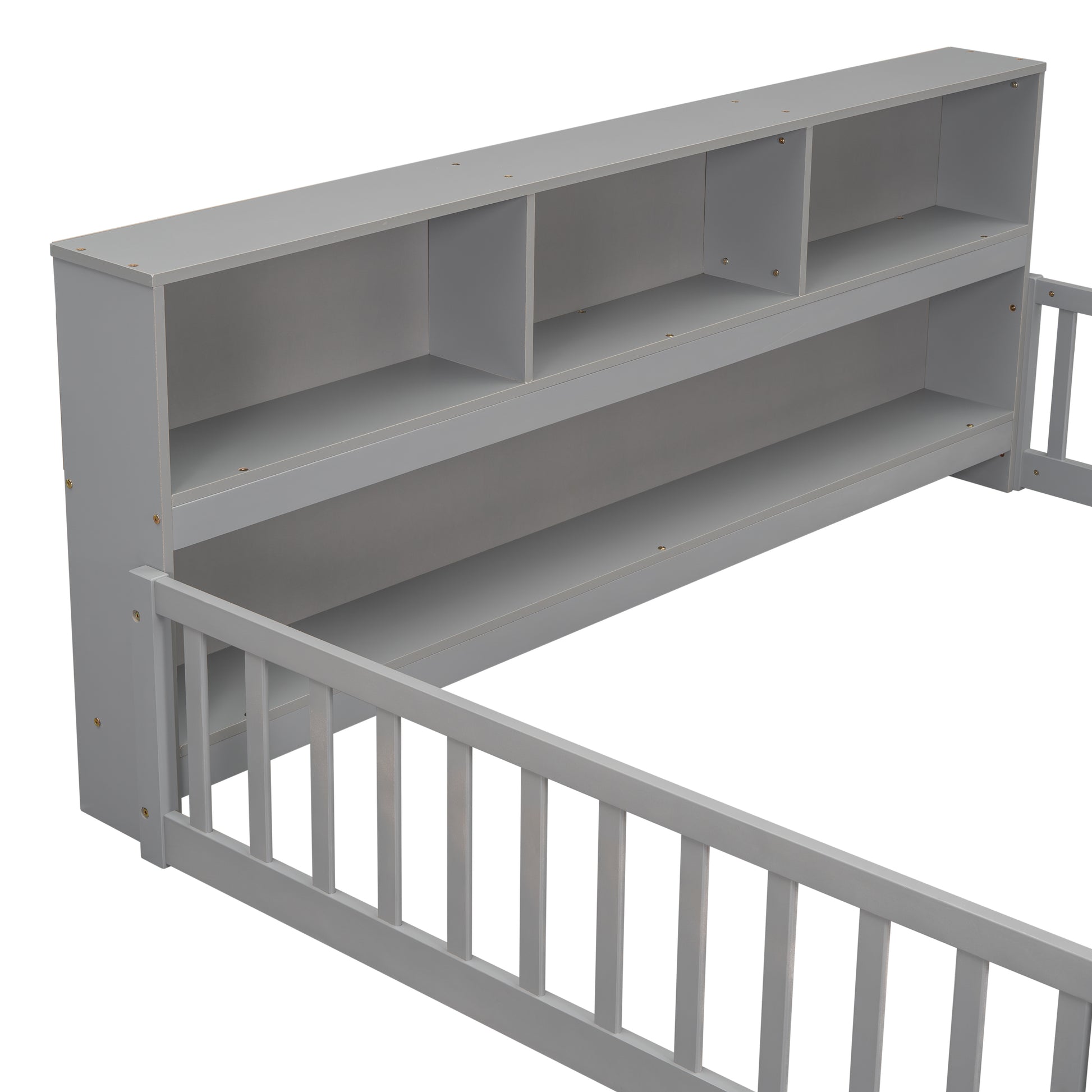 Full Grey Pine Bed with Bookcase Shelves for Bedroom