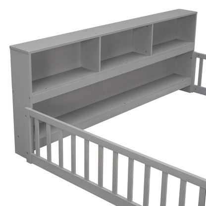 Full Grey Pine Bed with Bookcase Shelves for Bedroom
