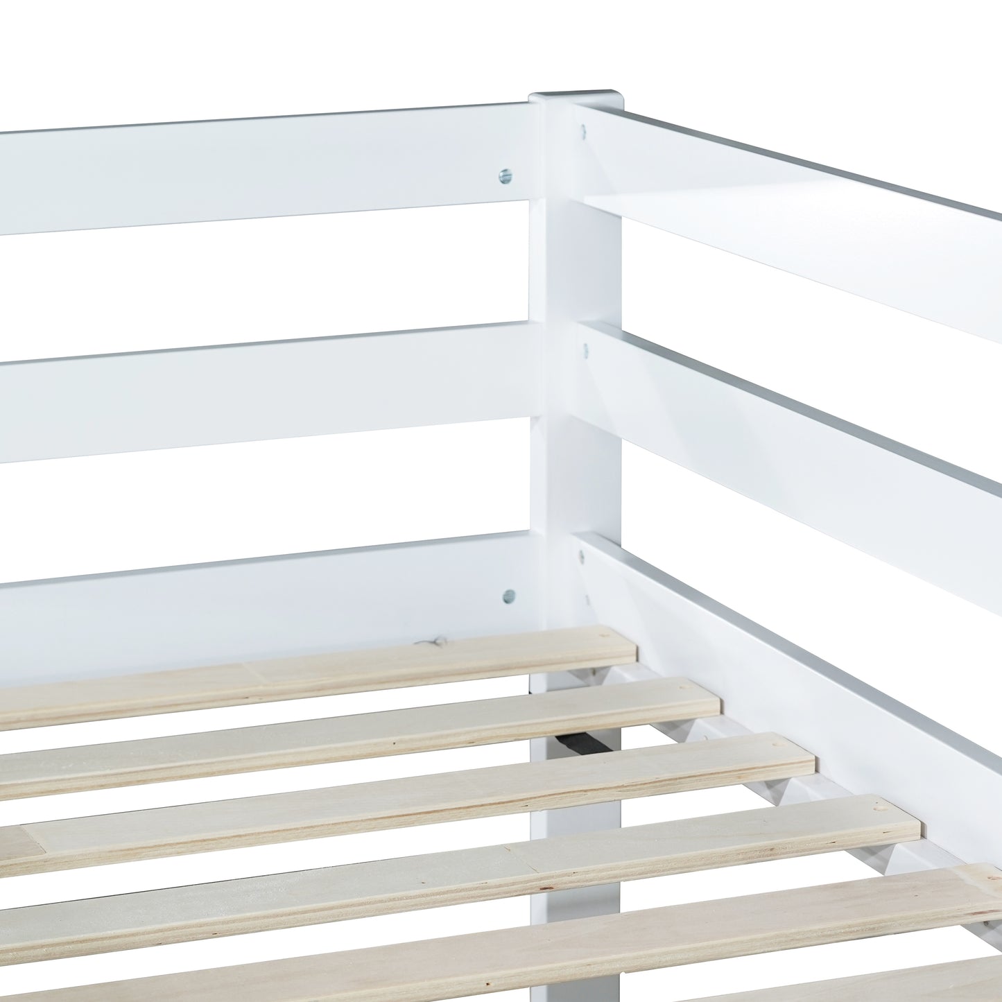 Twin Over Twin Bunk Bed - Rubber Wood Frame, White for Bedroom