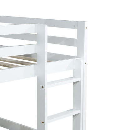 Twin Over Twin Bunk Bed - Rubber Wood Frame, White for Bedroom