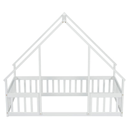 Twin Wood House Bed - White: Cozy & Safe Sleep Space