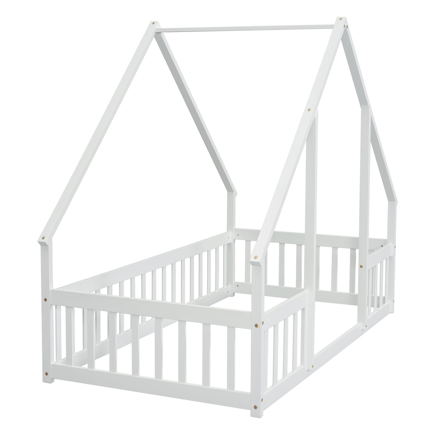 Twin Wood House Bed - White: Cozy & Safe Sleep Space
