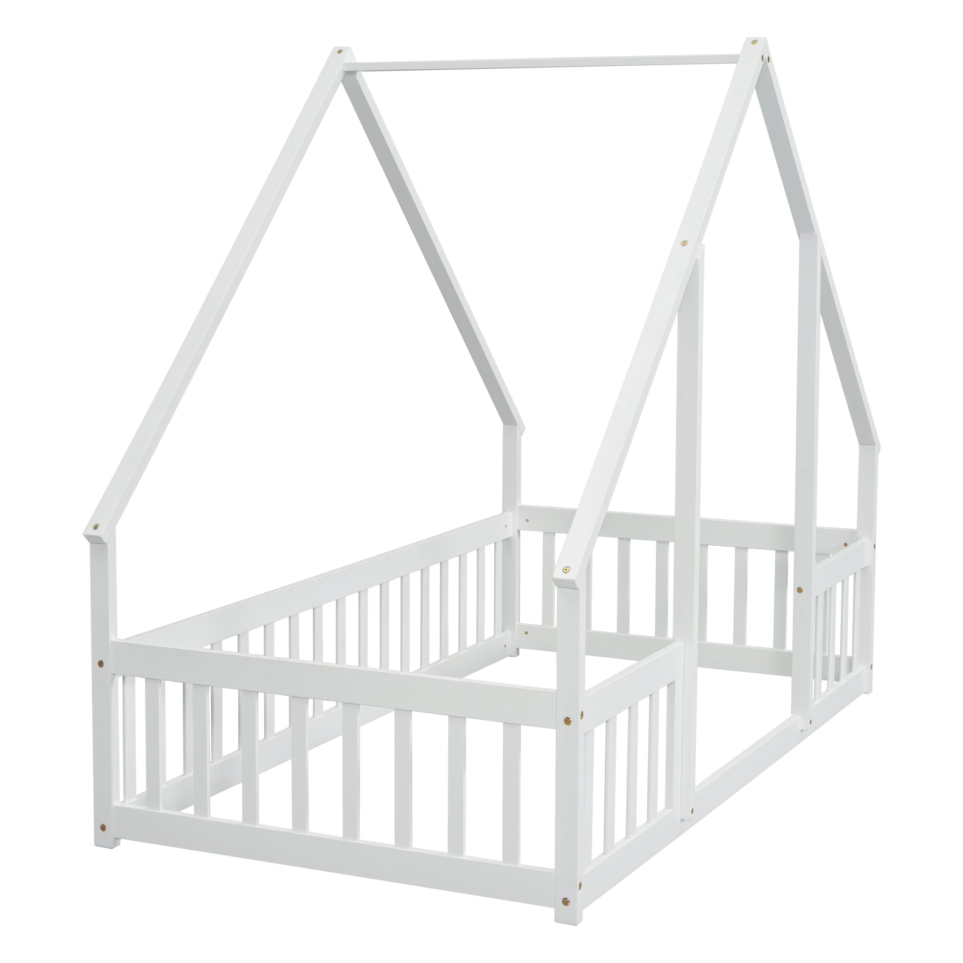 Twin Wood House Bed - White: Cozy & Safe Sleep Space