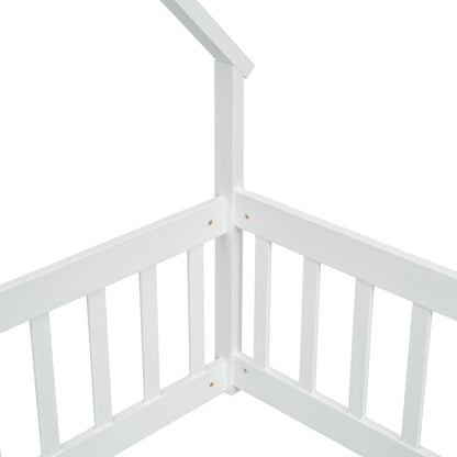 Twin Wood House Bed - White: Cozy & Safe Sleep Space