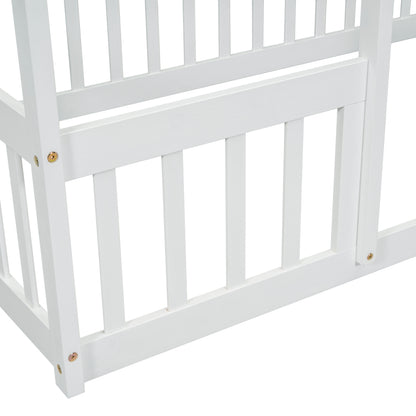 Twin Wood House Bed - White: Cozy & Safe Sleep Space