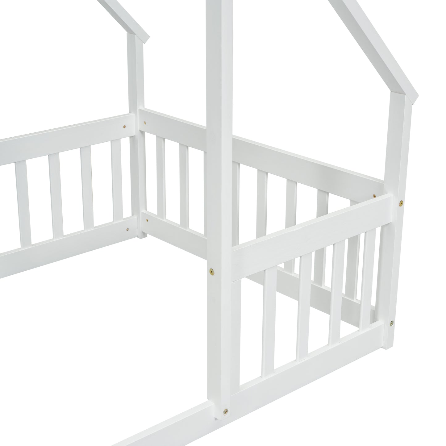 Twin Wood House Bed - White: Cozy & Safe Sleep Space