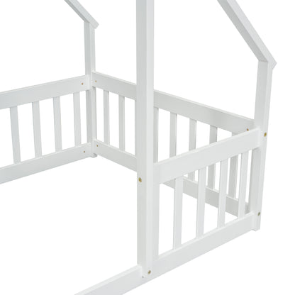 Twin Wood House Bed - White: Cozy & Safe Sleep Space