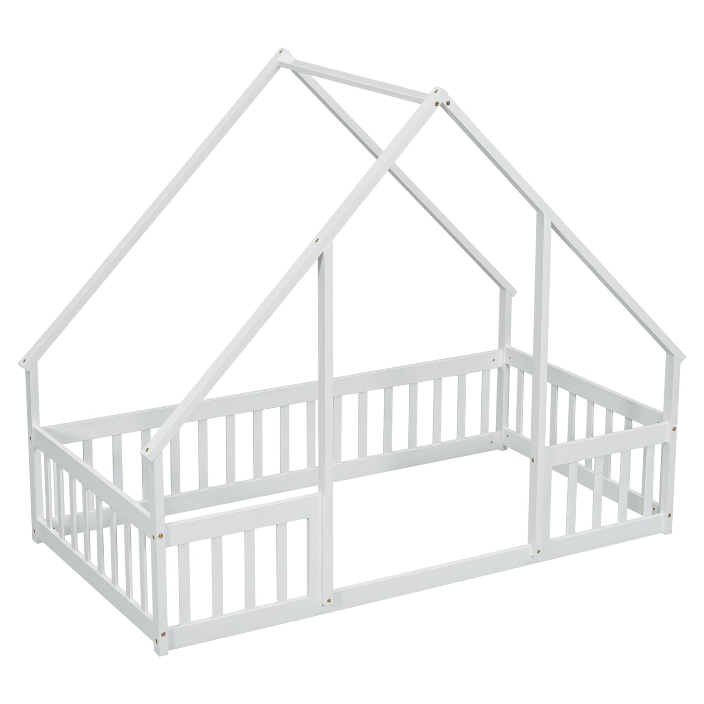 Twin Wood House Bed - White: Cozy & Safe Sleep Space