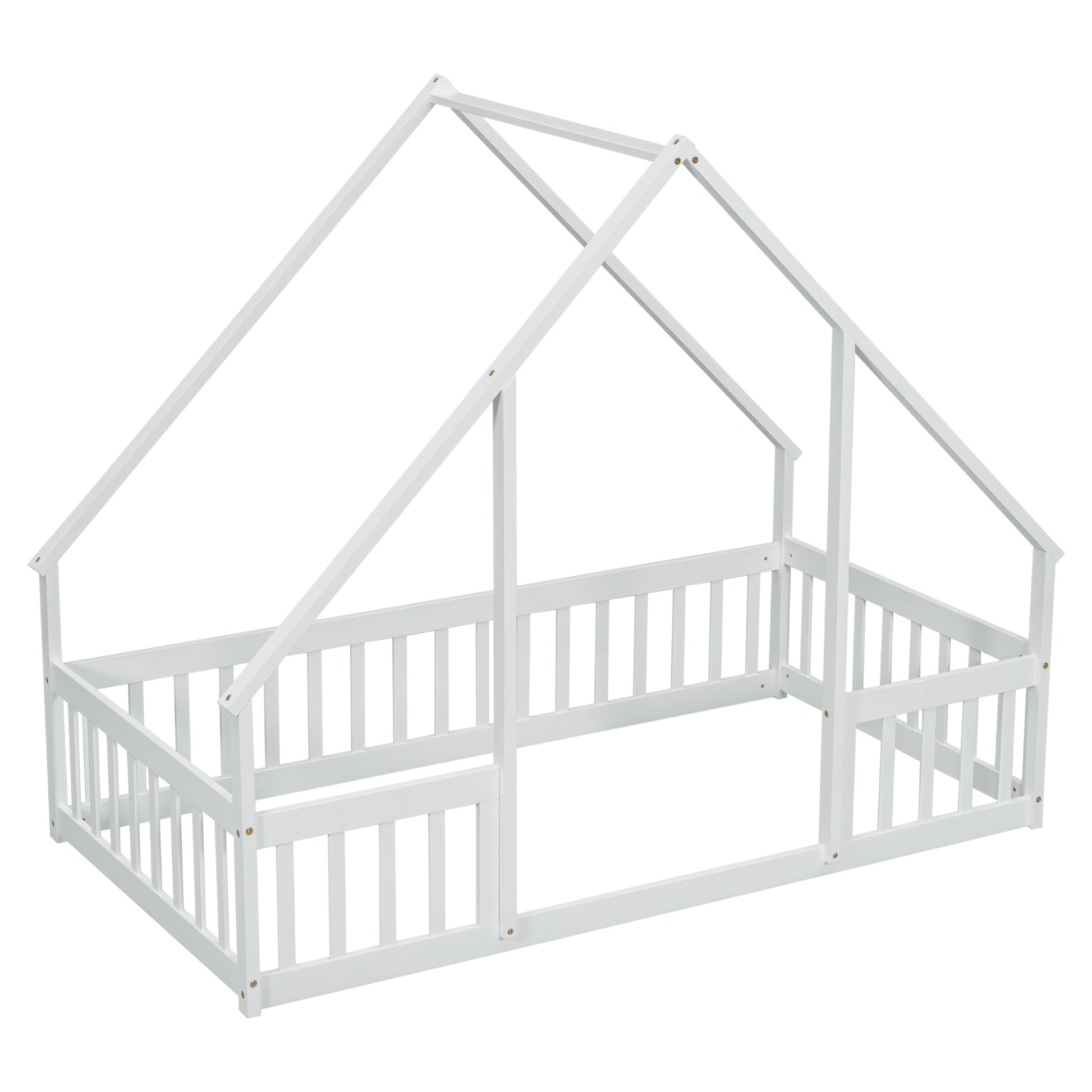 Twin Wood House Bed - White: Cozy & Safe Sleep Space