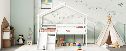 Twin Low Loft Bed with Slide – White Pine Frame